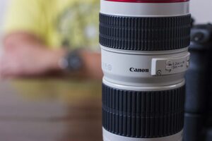 Canon 70-200 F4 L die ik gebruik voor dierentuinfotografie